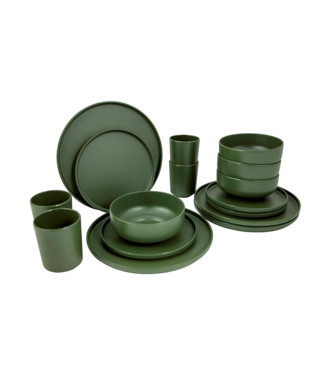 Bo-Camp Bo-Camp Servies Patom m. groen 16dlg  6181452  Bo-Camp koken 6181452 ecru bij Leerentveldvrijetijd.nl