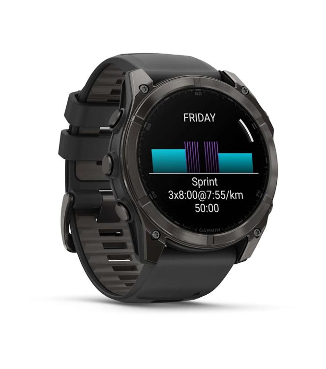 Garmin Garmin fenix 8 51 mm, AMOLED Sapphire Carbon grey DLC-ti zwarte/pebble grey siliconen band 010-02905-21 zwarte/pebble grey siliconen band Garmin orientatie 010-02905-21 licht grijs bij Leerentveldvrijetijd.nl