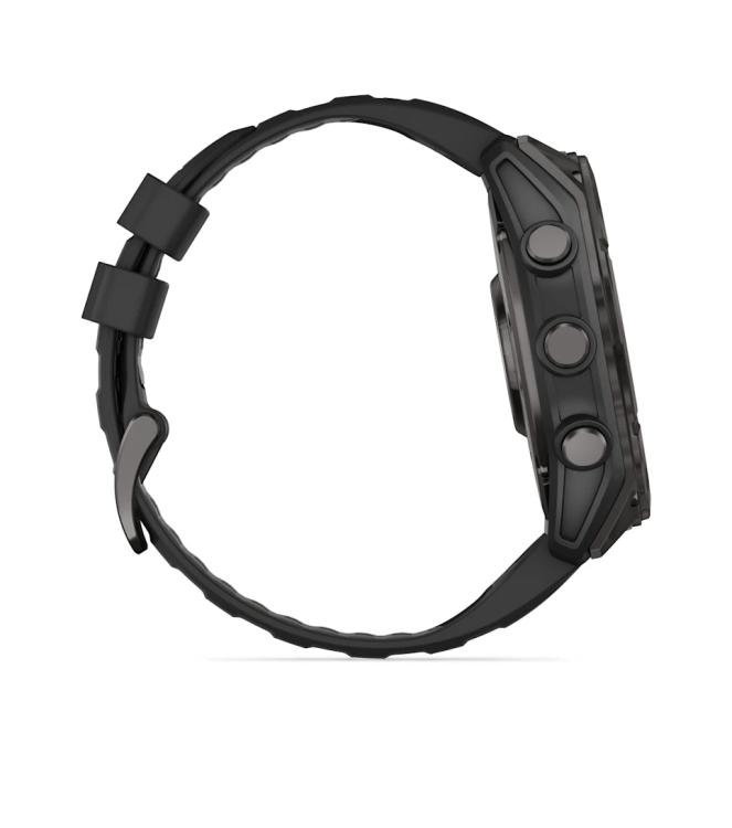 Garmin Garmin fenix 8 51 mm, AMOLED Sapphire Carbon grey DLC-ti zwarte/pebble grey siliconen band 010-02905-21 zwarte/pebble grey siliconen band Garmin orientatie 010-02905-21 licht grijs bij Leerentveldvrijetijd.nl