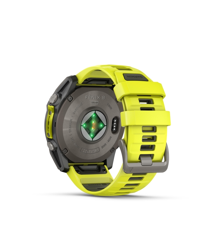 Garmin Garmin fenix 8  51 mm, Solar, Sapphire titanium amp yellow/graphite band 010-02907-21 Amp Yellow/Graphite Band Garmin orientatie 010-02907-21 groen bij Leerentveldvrijetijd.nl