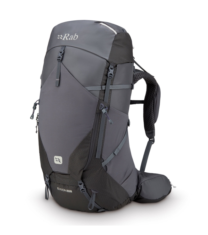 Rab Rab Exion 65 agr_anthracite/graphene QAP-79 AGR_Anthracite/Graphene Rab tassen QAP-79 zwart combinatie bij Leerentveldvrijetijd.nl