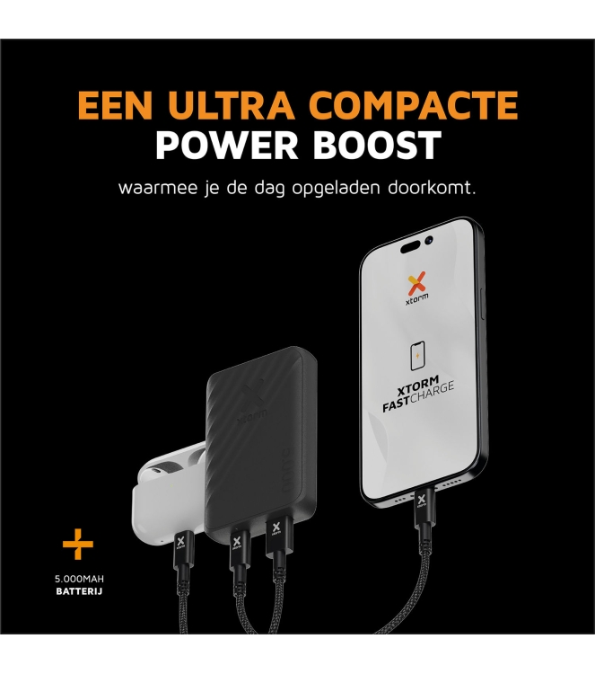 Xtorm Xtorm Xtorm 12W Go2 Powerbank 5.000 charcoal black XG2051 Charcoal Black Xtorm electra XG2051 licht grijs bij Leerentveldvrijetijd.nl