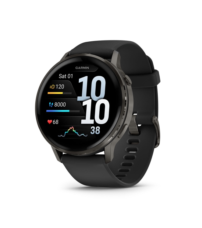 Garmin Garmin Venu 4 - 45mm Slate met Zwarte siliconen band  010-03014-00  Garmin orientatie 010-03014-00 ecru bij Leerentveldvrijetijd.nl