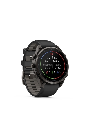 Garmin Garmin Fenix 9 Pro inReach 47mm Carbon Grey DLC titanium siliconen band in Zwart/Pebble Garmin Garmin Fenix 9 Pro inReach 47mm Carbon Grey DLC titanium siliconen band in Zwart/Pebble