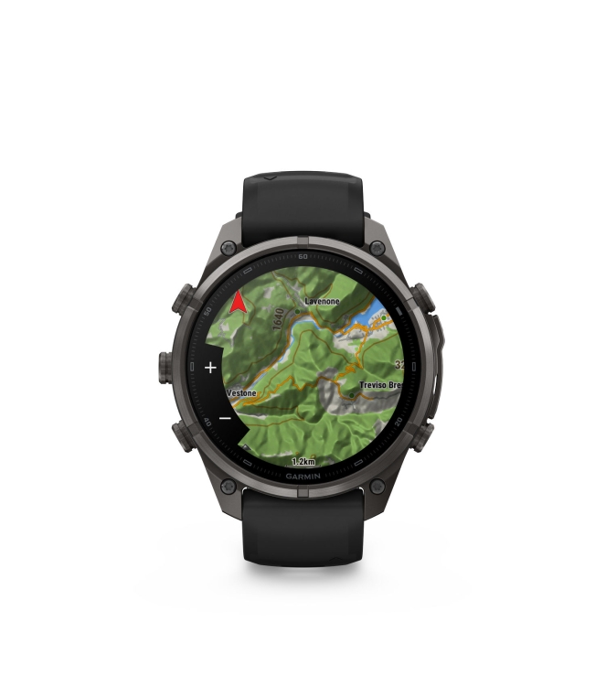 Garmin Garmin Fenix 9 Pro inReach 47mm Carbon Grey DLC titanium siliconen band in zwart/pebble 010-04336-11 siliconen band in Zwart/Pebble Garmin orientatie 010-04336-11 licht grijs bij Leerentveldvrijetijd.nl