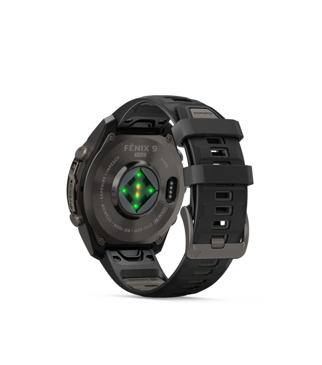 Garmin Garmin Fenix 9 Pro inReach 47mm Carbon Grey DLC titanium siliconen band in zwart/pebble 010-04336-11 siliconen band in Zwart/Pebble Garmin orientatie 010-04336-11 licht grijs bij Leerentveldvrijetijd.nl