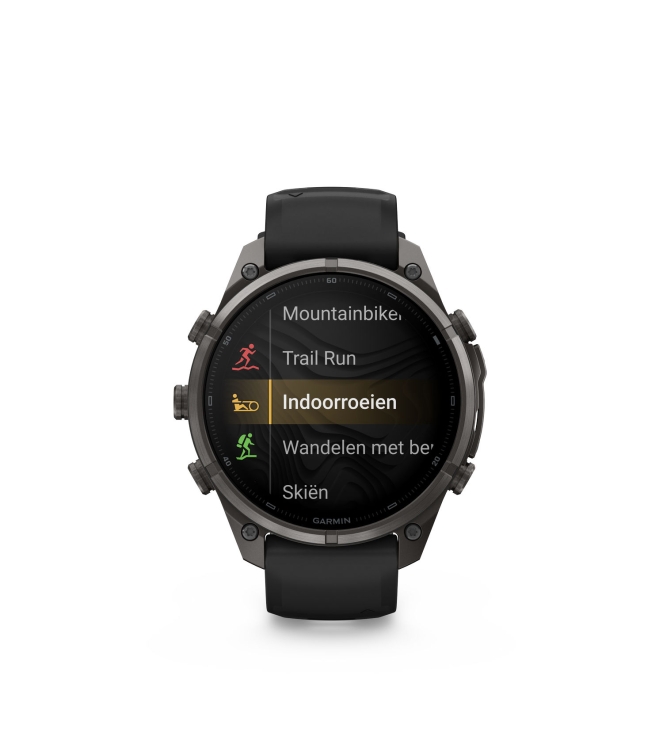 Garmin Garmin Fenix 9 Pro inReach 47mm Carbon Grey DLC titanium siliconen band in zwart/pebble 010-04336-11 siliconen band in Zwart/Pebble Garmin orientatie 010-04336-11 licht grijs bij Leerentveldvrijetijd.nl