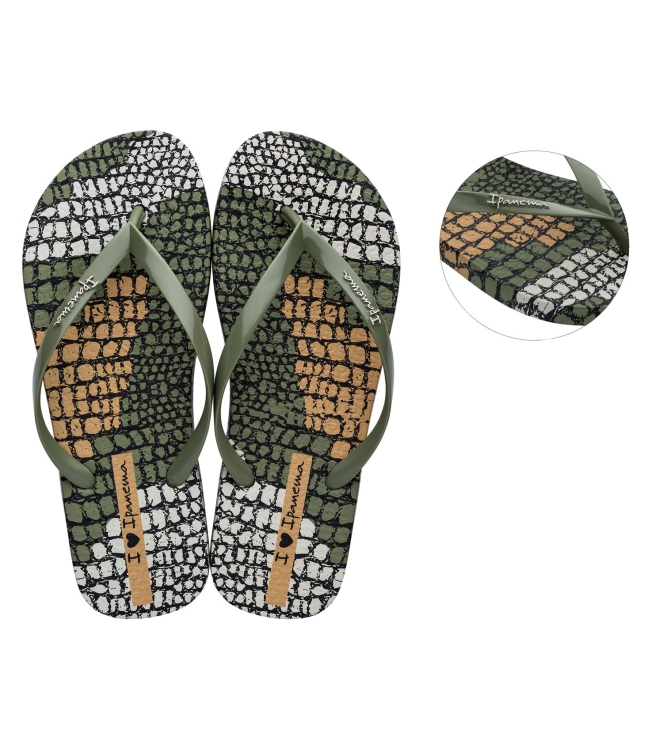 Ipanema Ipanema I Love Safari Slippers green/beige IP 26456 22489 Green/Beige Ipanema slippers IP 26456 22489 blauw bij Leerentveldvrijetijd.nl