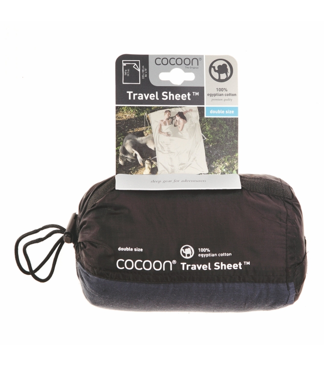 Cocoon Cocoon Travelsheet Double Egyptian Cott khaki/tuareg ECD25/24 Khaki/tuareg Cocoon slapen ECD25/24 donker blauw bij Leerentveldvrijetijd.nl